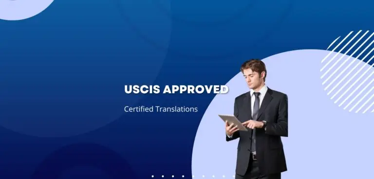 USCIS Approved Certified Translations with a professional translator holding a tablet, ensuring compliance with immigration document requirements