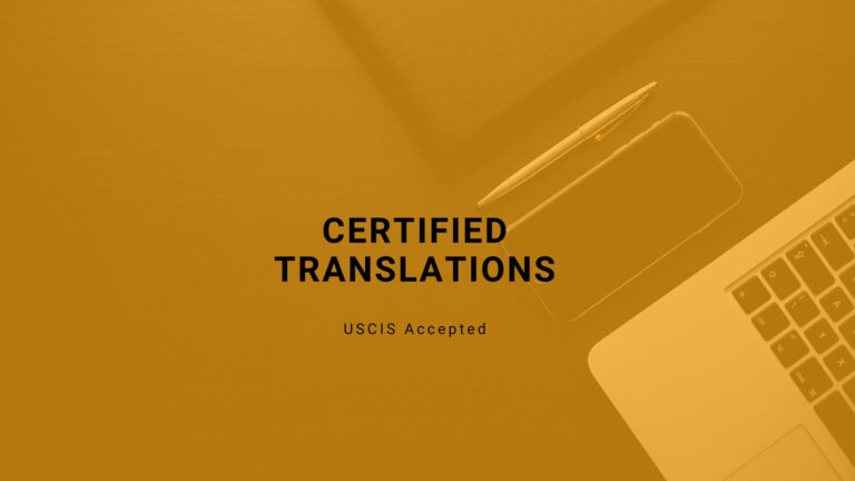 Certified translation services image with orange and black design