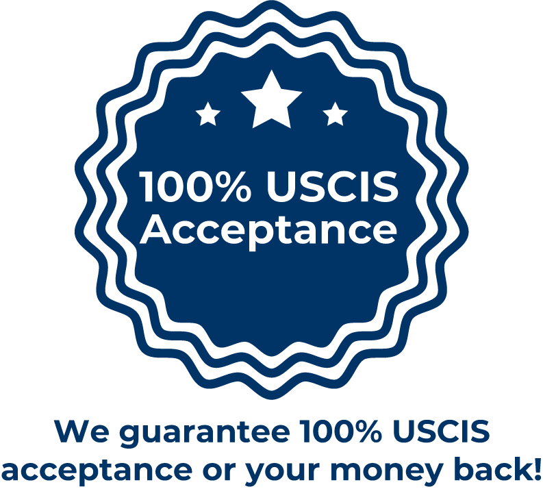 Image showing 100% USCIS acceptance for certified translation